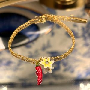 🆕 LES NEREIDES 🧿 Red Chilli & Lily Flower Charm Bracelet - Cornicello Pepper